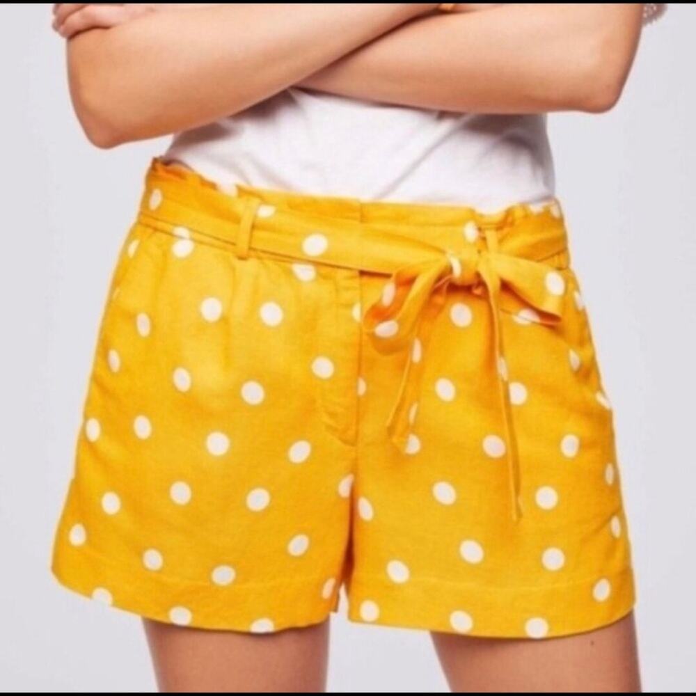 LOFT Yellow Polka Dot Linen Blend Shorts